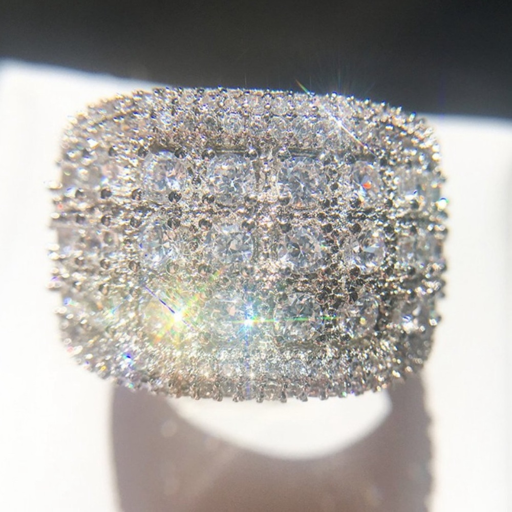 *NE💍 Silver Round Diamond Pave Wide Band Ring - Picture 3 of 7